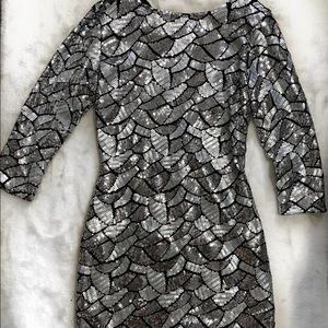 silver and black sequence dress